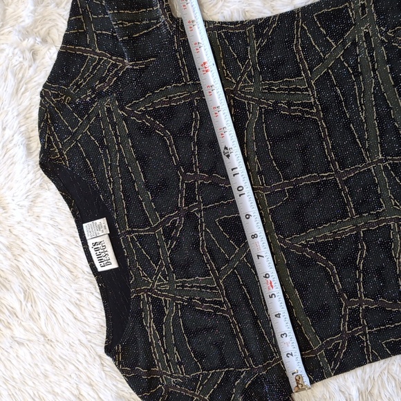 90s Chico's Sparkly Silver Vintage Olive & Black Abstract Top Size 1/Medium - Picture 8 of 10
